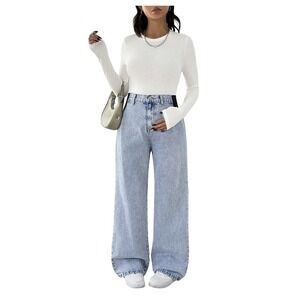 NWT MakeMeChic Maternity Jeans Wide Leg Over Belly Denim – Small